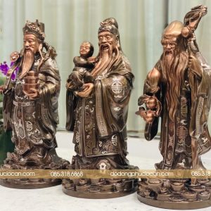 Bộ Tượng Tam Đa Phúc Lộc Thọ khảm ngũ sắc vàng bạc 9999