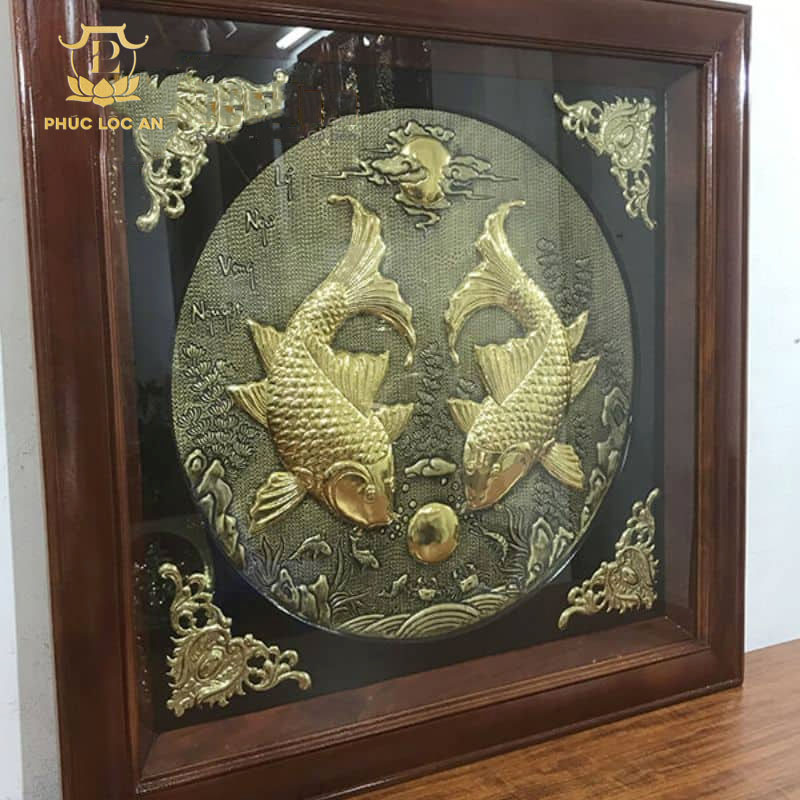 Tranh Lý Ngư Vọng Nguyệt Bằng Đồng Nguyên Chất