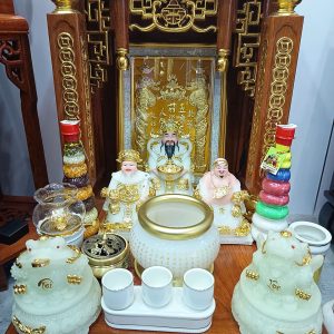 Bộ Thờ Thần Tài – Thổ Địa Men Ngọc Trắng – Điểm Vàng Cao Cấp