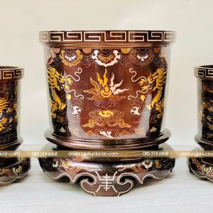 Bát Hương Bằng Đồng Đỏ Khảm Ngũ Sắc