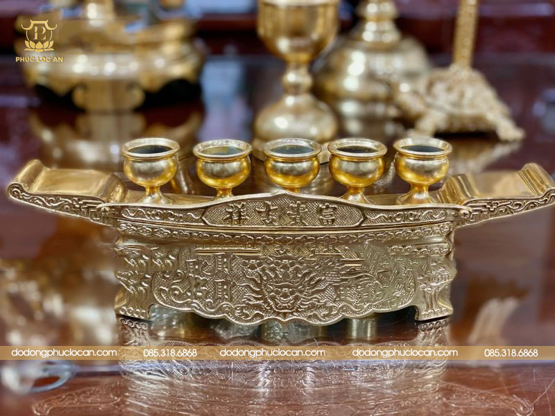 Bộ đồ thờ đầy đủ bằng Đồng Catut dát vàng 24k cao 70cm