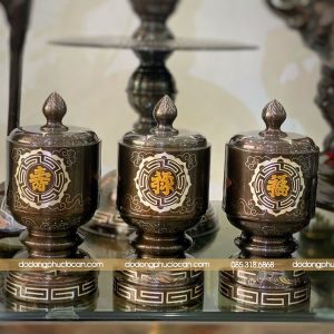 Alternative view of Bộ Đồ Thờ Đầy Đủ Bằng Đồng Đỏ Khảm Ngũ Sắc Cao 60cm