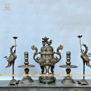 Bộ Ngũ sự đỉnh rồng đúc nổi 3D bằng đồng vàng