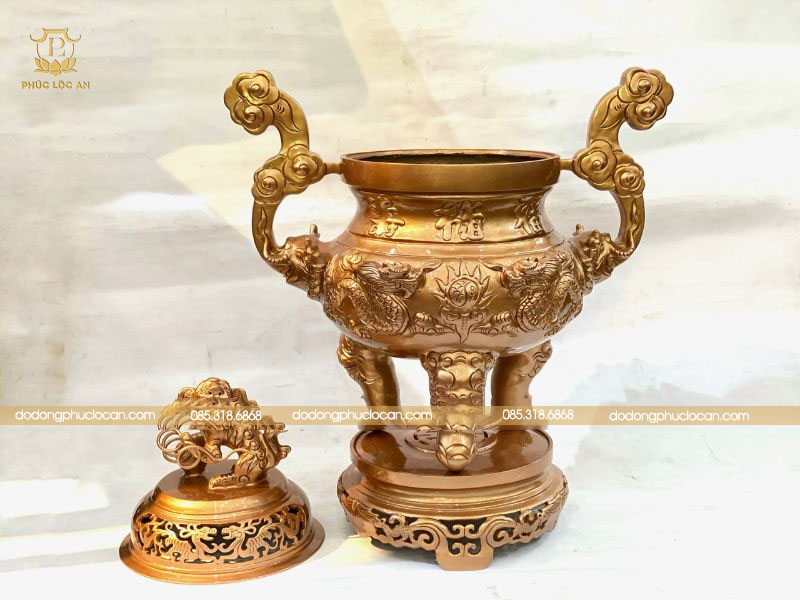 Đỉnh đồng đỏ cao cấp Rồng chầu nguyệt