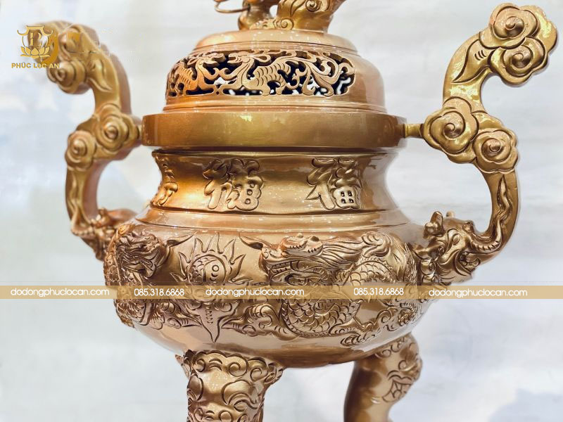 Đỉnh đồng đỏ cao cấp Rồng chầu nguyệt