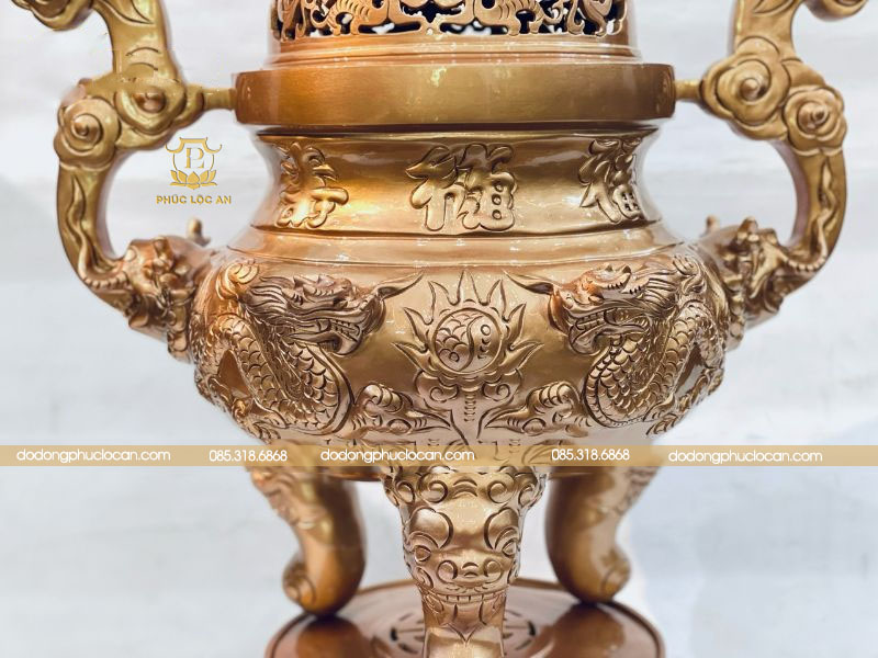 Đỉnh đồng đỏ cao cấp Rồng chầu nguyệt