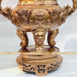 Alternative view of Đỉnh Đồng Đỏ Cao Cấp – Rồng Chầu Nguyệt & Khảm Hoa Sen Ngũ Sắc