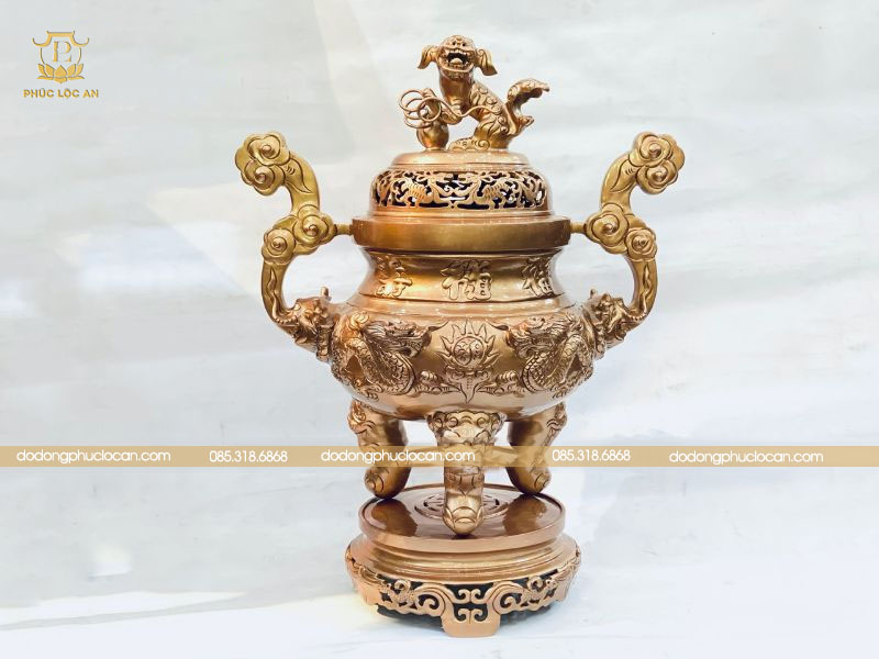 Đỉnh đồng đỏ cao cấp Rồng chầu nguyệt