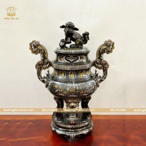 Đỉnh Đồng Đỏ Cao Cấp – Rồng Chầu Nguyệt & Khảm Hoa Sen Ngũ Sắc