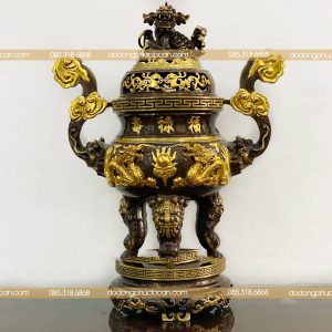 Đỉnh Đồng Rồng 60cm – Phiên Bản Cạo Màu & Vàng Điểm