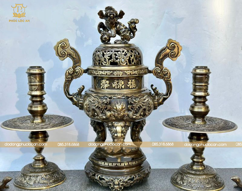 Đỉnh Đồng Vàng Đúc 3D Rồng Nổi Phúc Lộc An