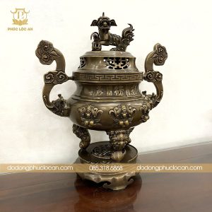 Đỉnh Đồng Vàng Hun Giả Cổ – Hoa Văn Dơi Đào & Hoa Văn Sòi