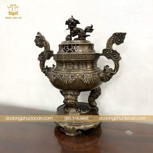 Alternative view of Đỉnh Đồng Vàng Hun Giả Cổ – Hoa Văn Dơi Đào & Hoa Văn Sòi