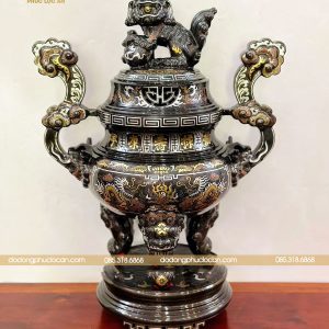 Đỉnh Thờ Bằng Đồng Khảm Ngũ Sắc Cao 70cm