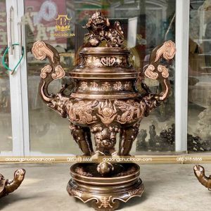 Đỉnh Thờ Mao Rồng 1m5 Bằng Đồng Đỏ – Chạm Rồng Nổi