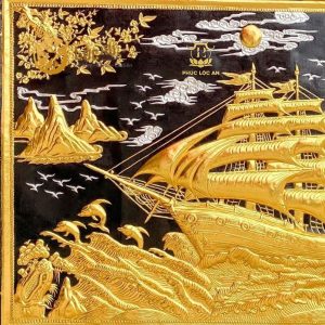 Alternative view of Tranh Thuận Buồm Xuôi Gió Bằng Đồng Dát Vàng Khung Đồng Cao Cấp