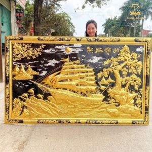 Tranh Thuận Buồm Xuôi Gió Bằng Đồng Dát Vàng Khung Đồng Cao Cấp