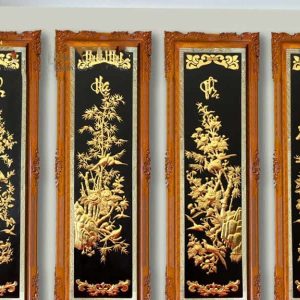 Alternative view of Tranh Tứ Quý Bằng Đồng Dát Vàng 9999