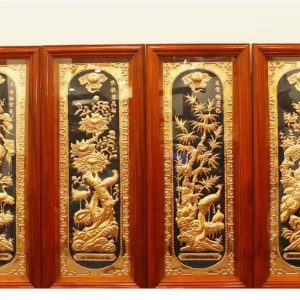 Tranh Tứ Quý Bằng Đồng Dát Vàng 9999