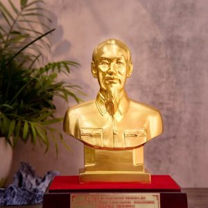 Tượng Bác Hồ Bán Thân Bằng Đồng Dát Vàng Cao 22cm
