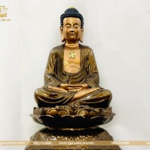 Tượng Phật A Di Đà bằng đồng ngồi bệ sen cao 55cm
