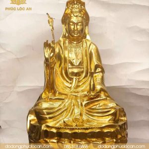 Tượng Phật Bà Quan Âm Bằng Đồng Dát Vàng Cao 80cm