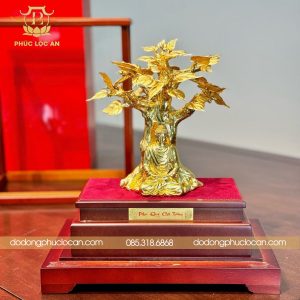 Phật Ngồi Dưới Cây Bồ Đề Dát Vàng 24K – Quà Tặng Phong Thuỷ Để Bàn Cao Cấp